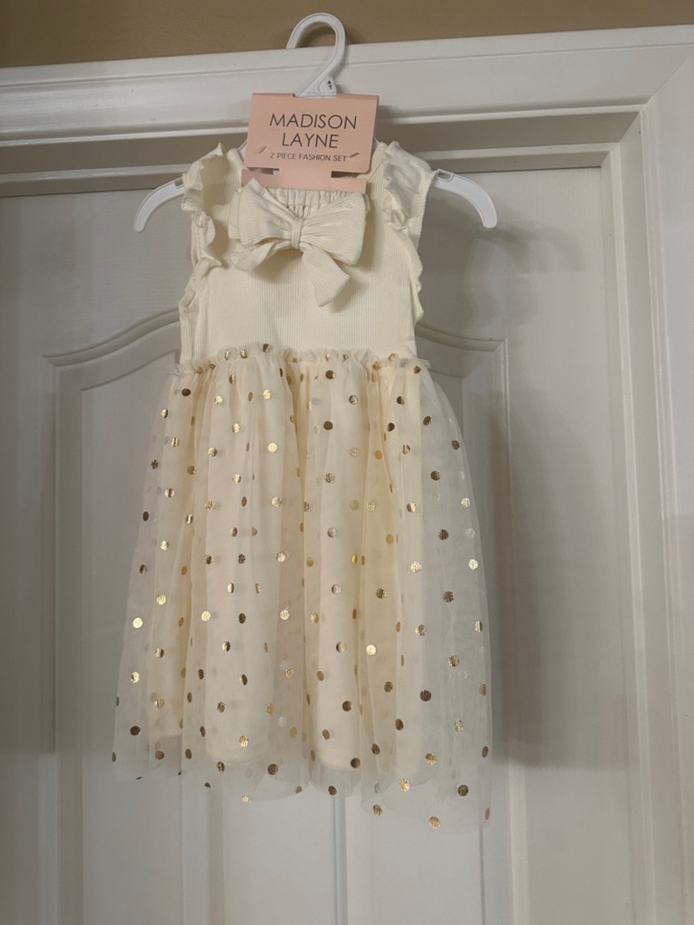Madison Layne Cream & Gold Polka Dot Tulle Dress